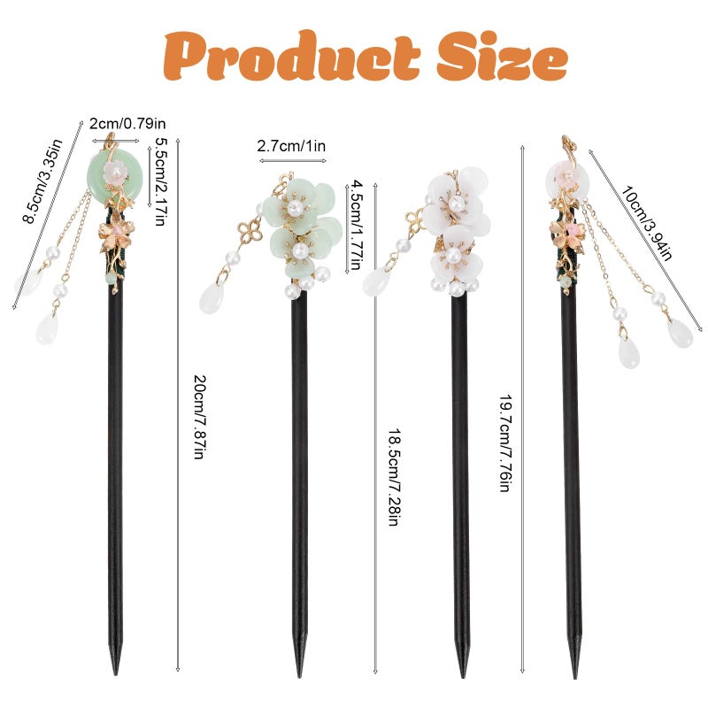 Matwsec 4PCS Chinese Wooden Hair Stick for Women, Retro Hair Sticks for Buns, Japanese Classic Hairs Chopsticks Wooden Hairpins Handmade Flower Accessories - Image 3